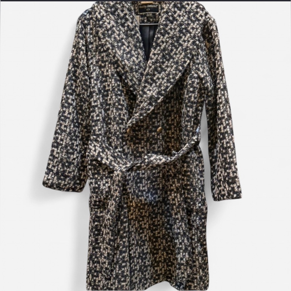 Kathy Ireland Black and White Wool Coat